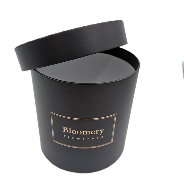 Customized tube round flat edge matte black flower box packaging